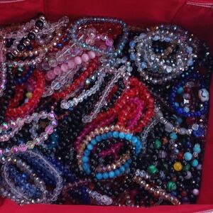 NEW WHOLESALE MIXED CRYSTAL & GEMSTONE 7" QUALITY STRETCH BRACELETS 10 PC.
